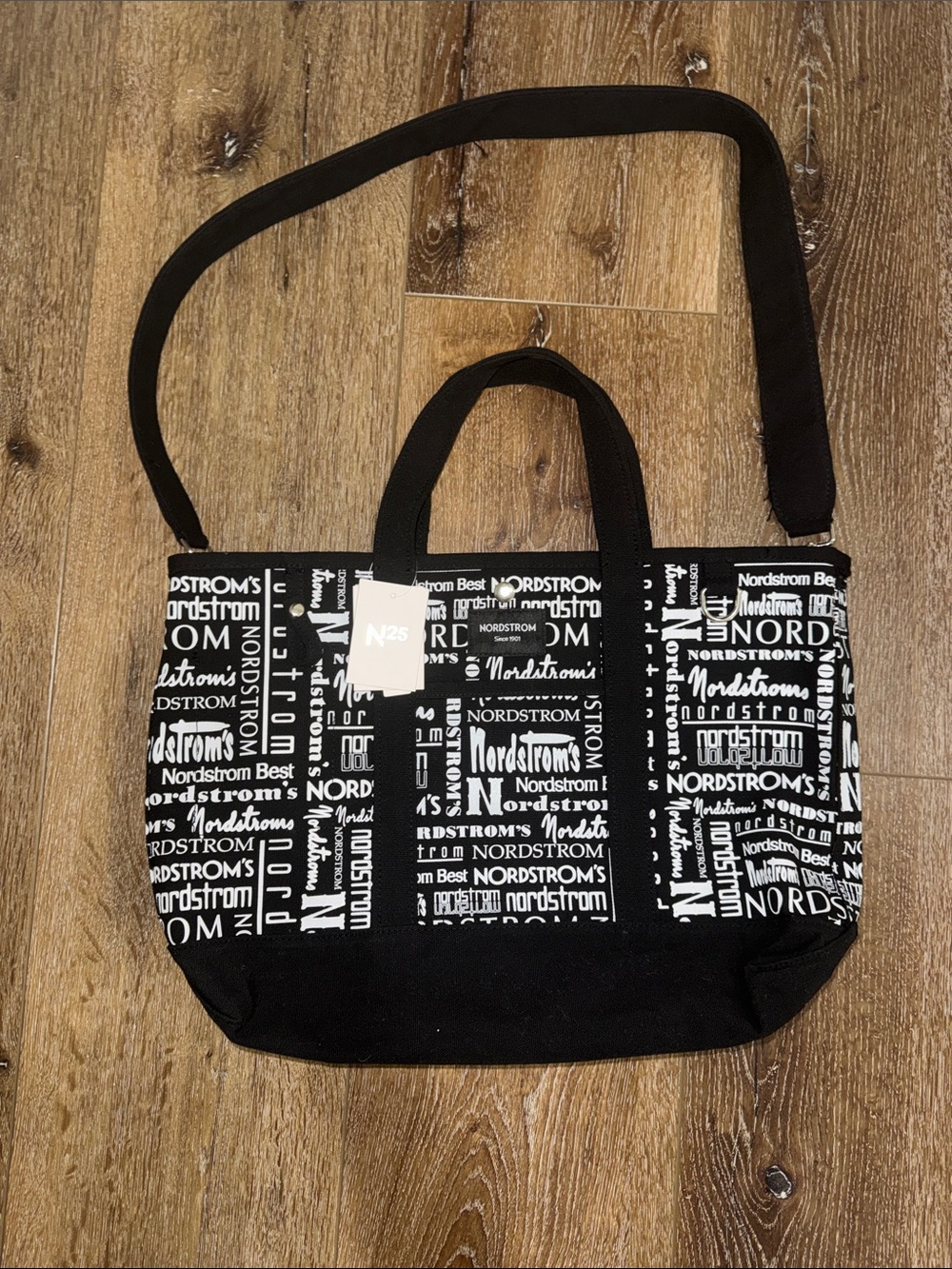 NWT - Nordstrom Black & White Logo Print Tote with Shoulder Strap